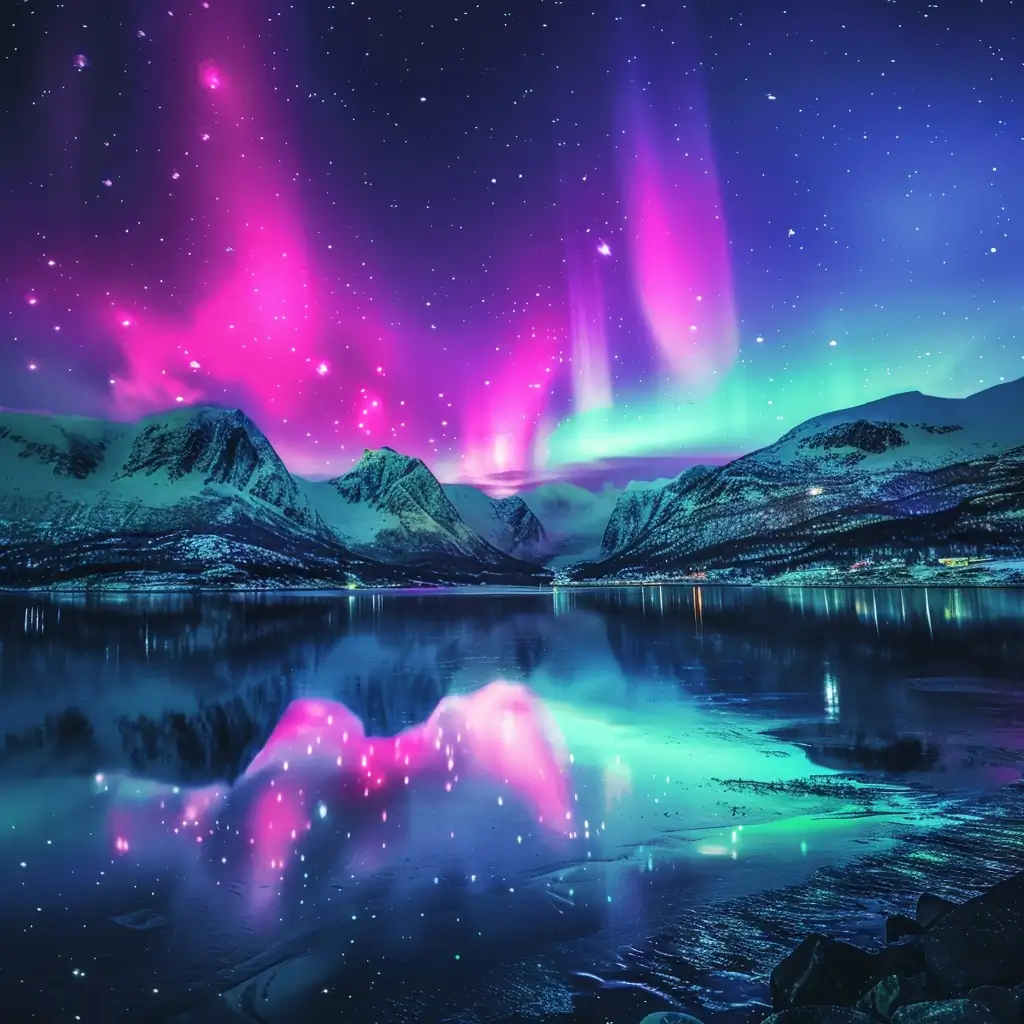 Northern Lights Over Fjord Night