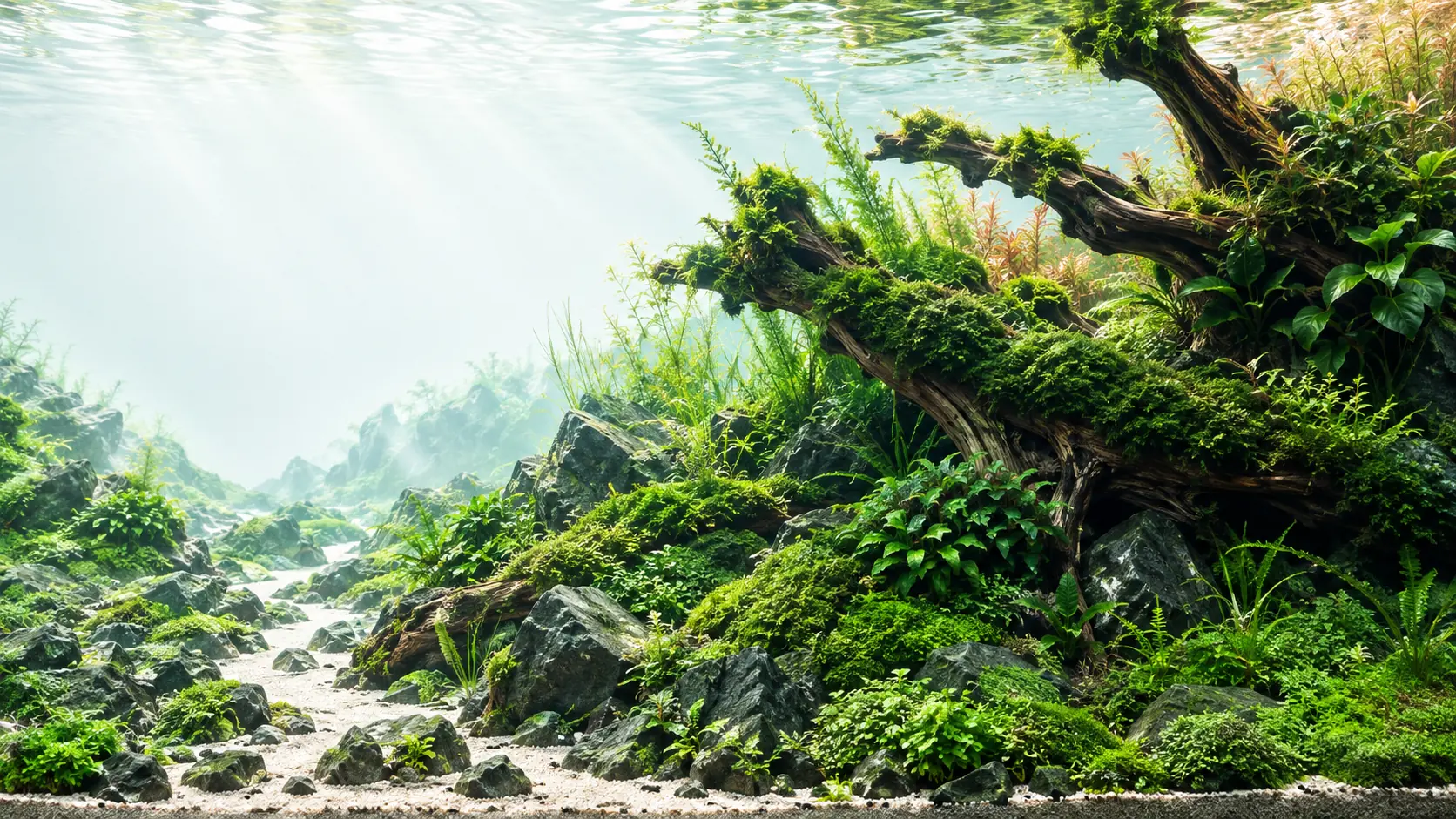 Illustrative planted aquarium landscape for AquaRank